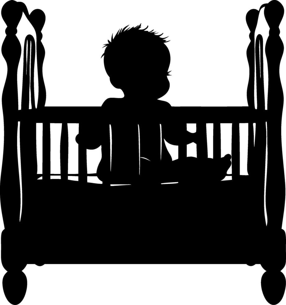Baby Silhouette in Crib Perfect for Nursery Decor and Infant Art Projects vector