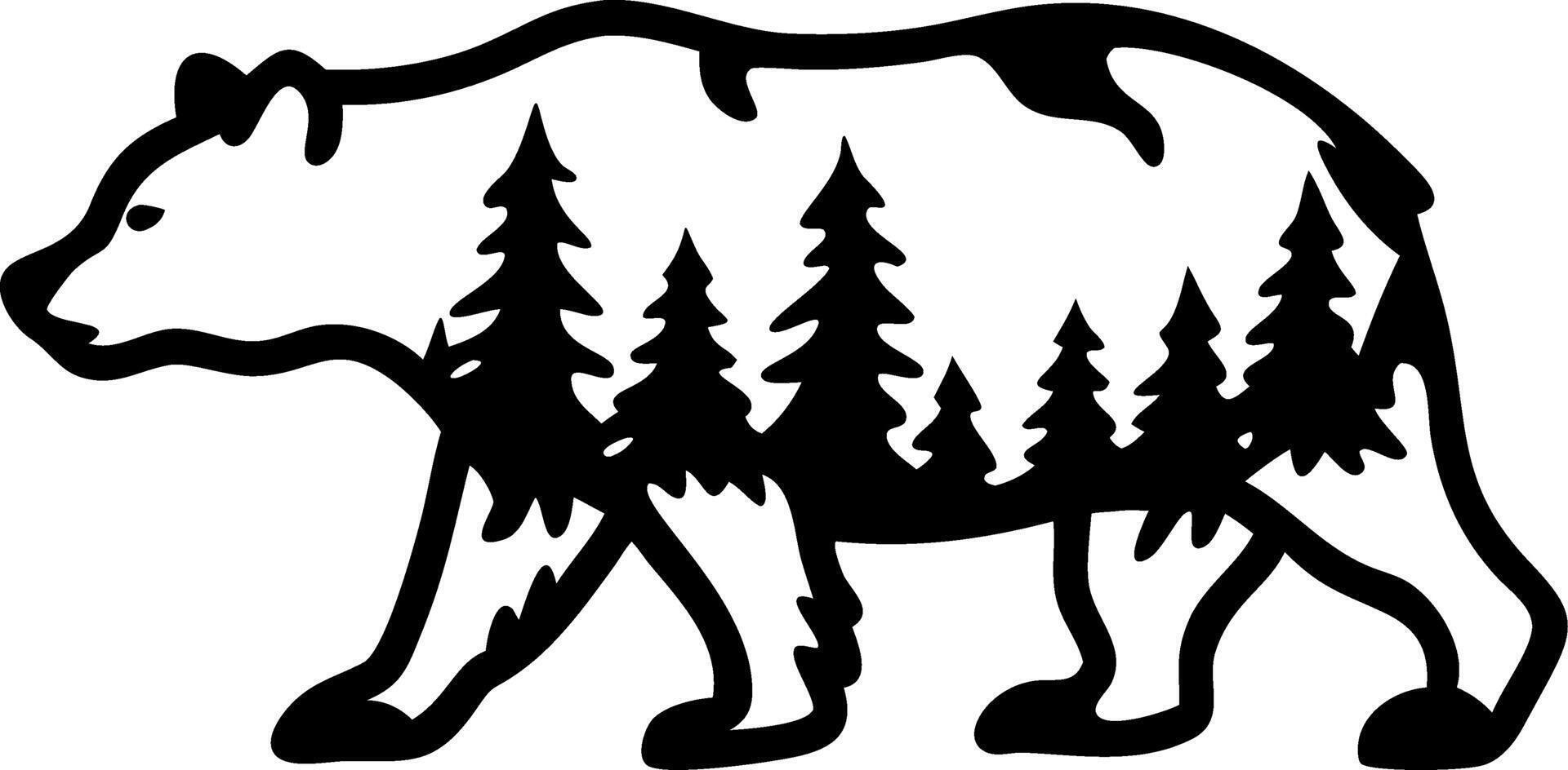 Bear Silhouette with Pine Trees Forest Nature Inspired Design for Tattoos vector