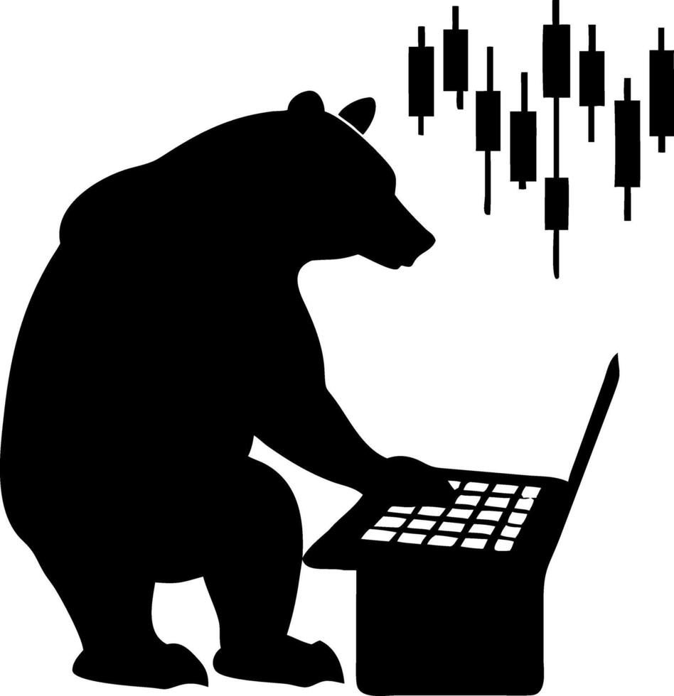 Bear Analyzing Stock Market Trends Silhouette for Financial Concepts vector