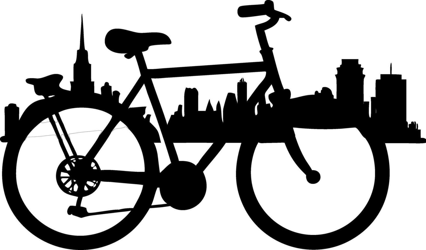 Bicycle Silhouette with Urban Skyline Creative Art for Design and Decor vector