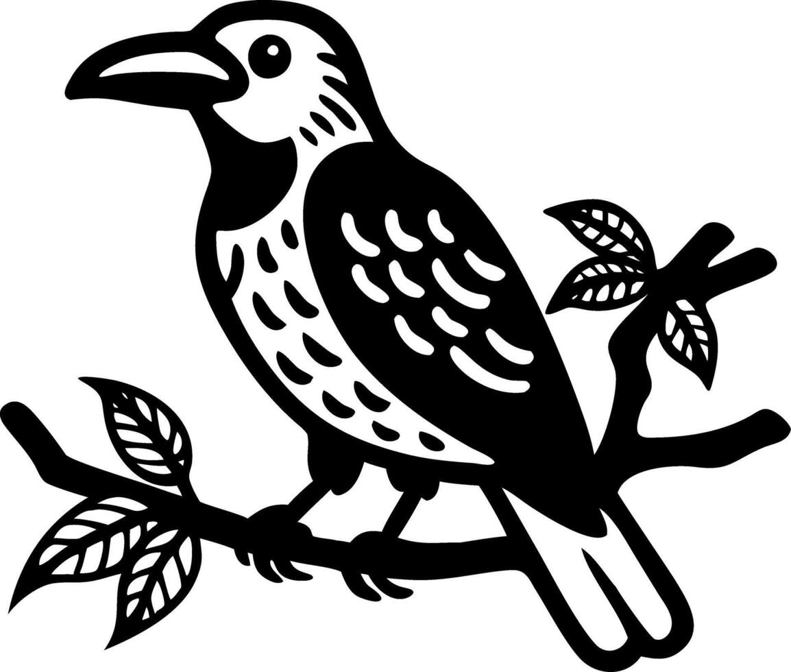 Bird Silhouette on Branch Art for Tattoo or Coloring Page Design vector