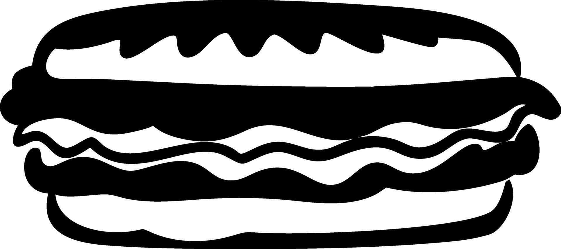 Black and White Burger Silhouette Drawing for Food Design and Decoration vector