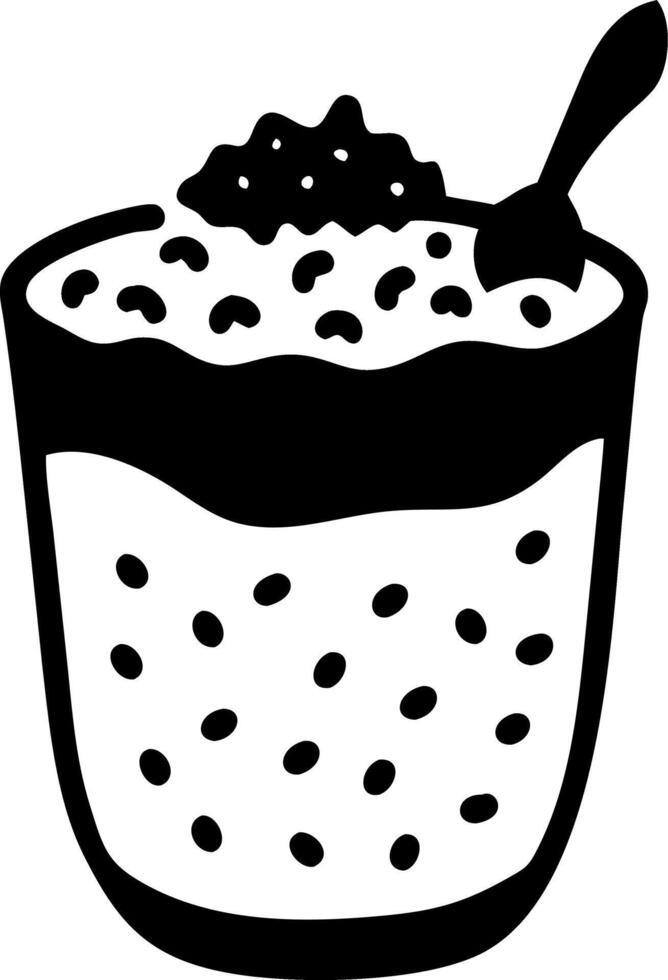 Black and White Yogurt Parfait with Berries and Spoon for Food Illustrations vector