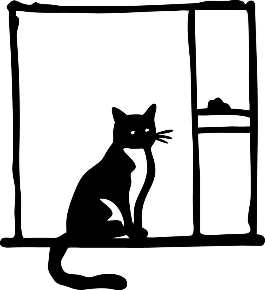 Black Cat Silhouette on Window Sill Art for Home Decor and Crafts vector
