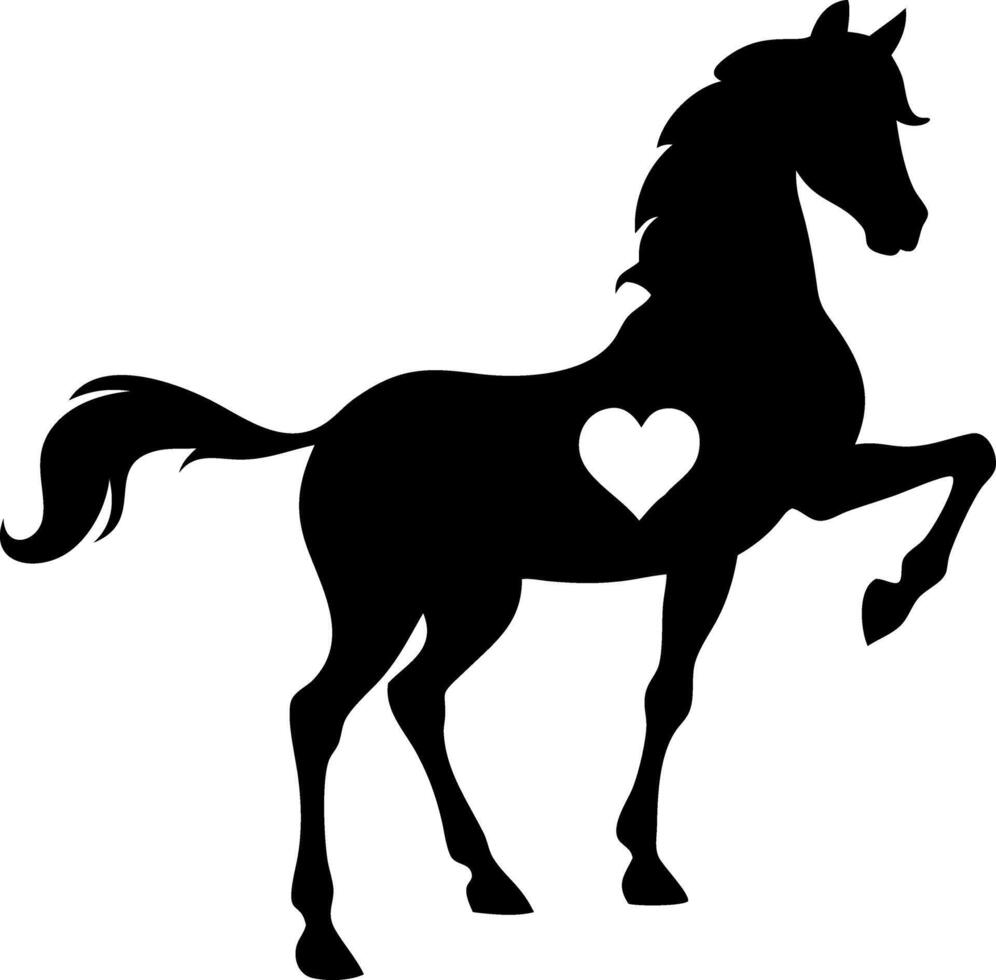Black Horse Silhouette with Heart Perfect for Tattoos and Crafts vector