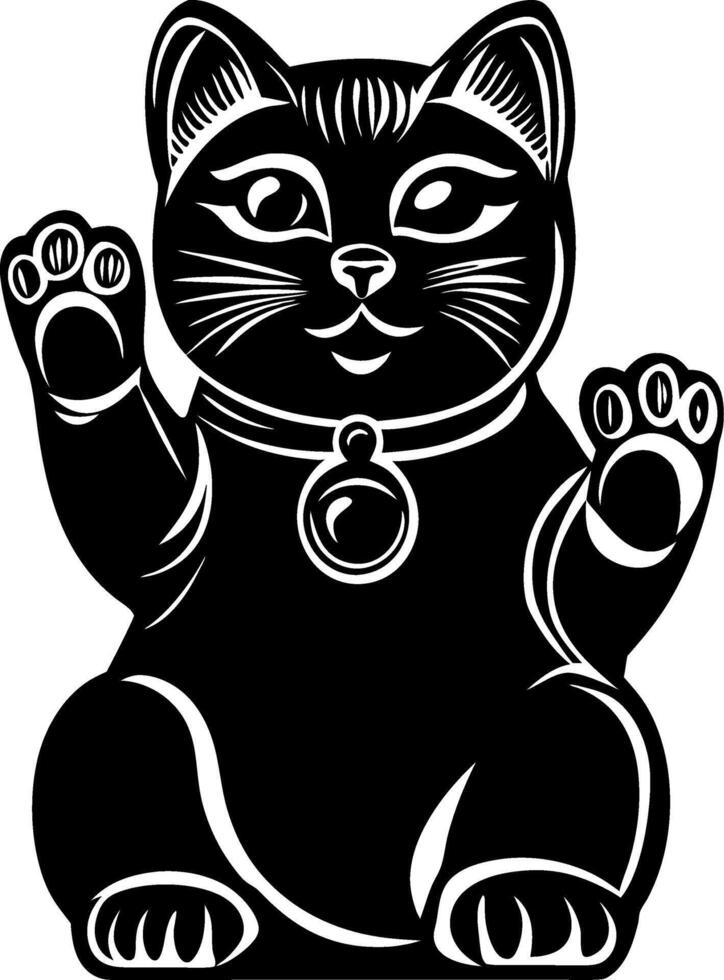 Black Lucky Maneki Neko Cat Art for Tattoos and Custom Designs vector