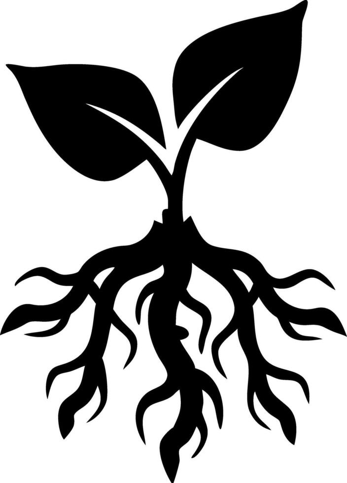 Black Plant with Roots Silhouette for Nature Designs and Illustrations vector