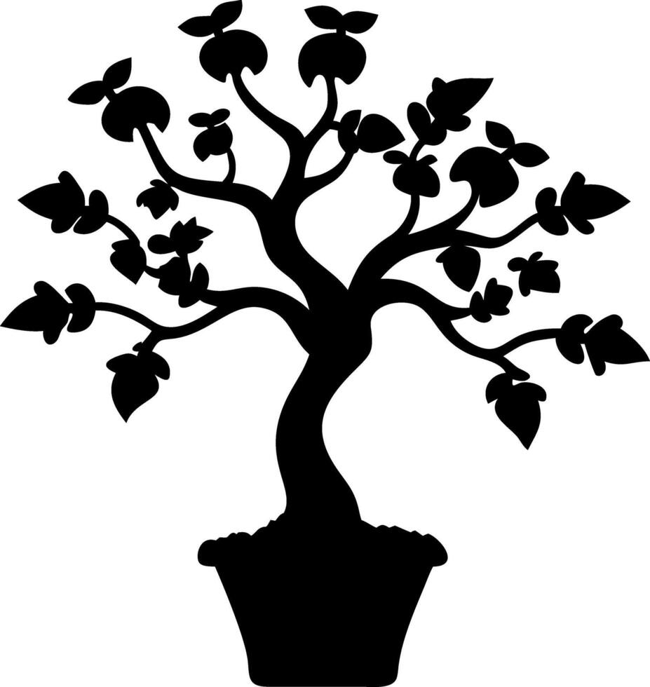 Black Silhouette Bonsai Tree Art for Tattoos and Coloring Books vector