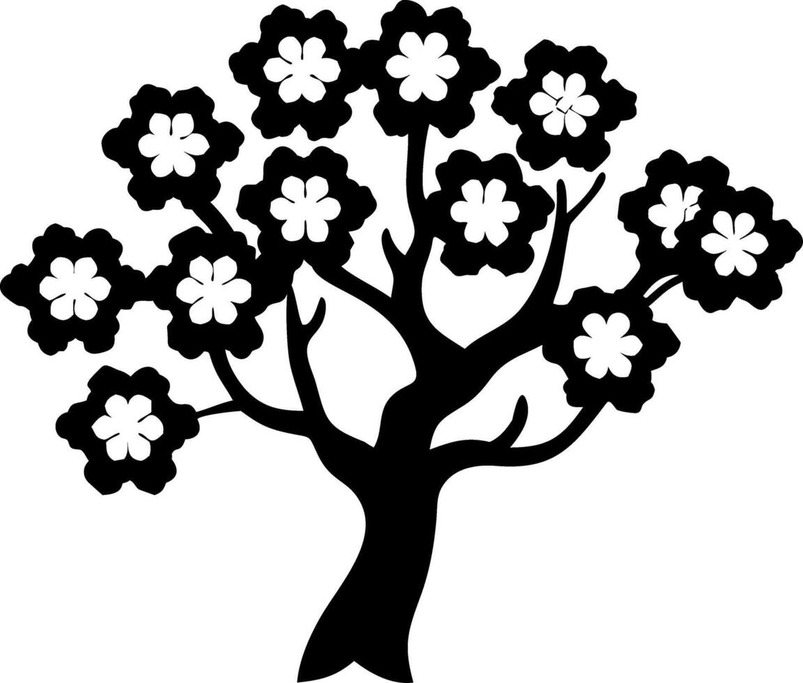 Black Silhouette Cherry Blossom Tree for Art and Design Projects vector