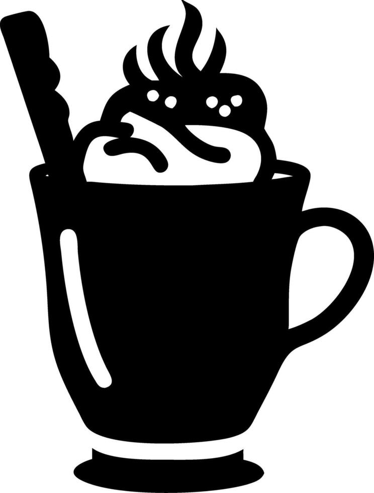 Black Silhouette Coffee Mug with Whipped Cream and Straw vector