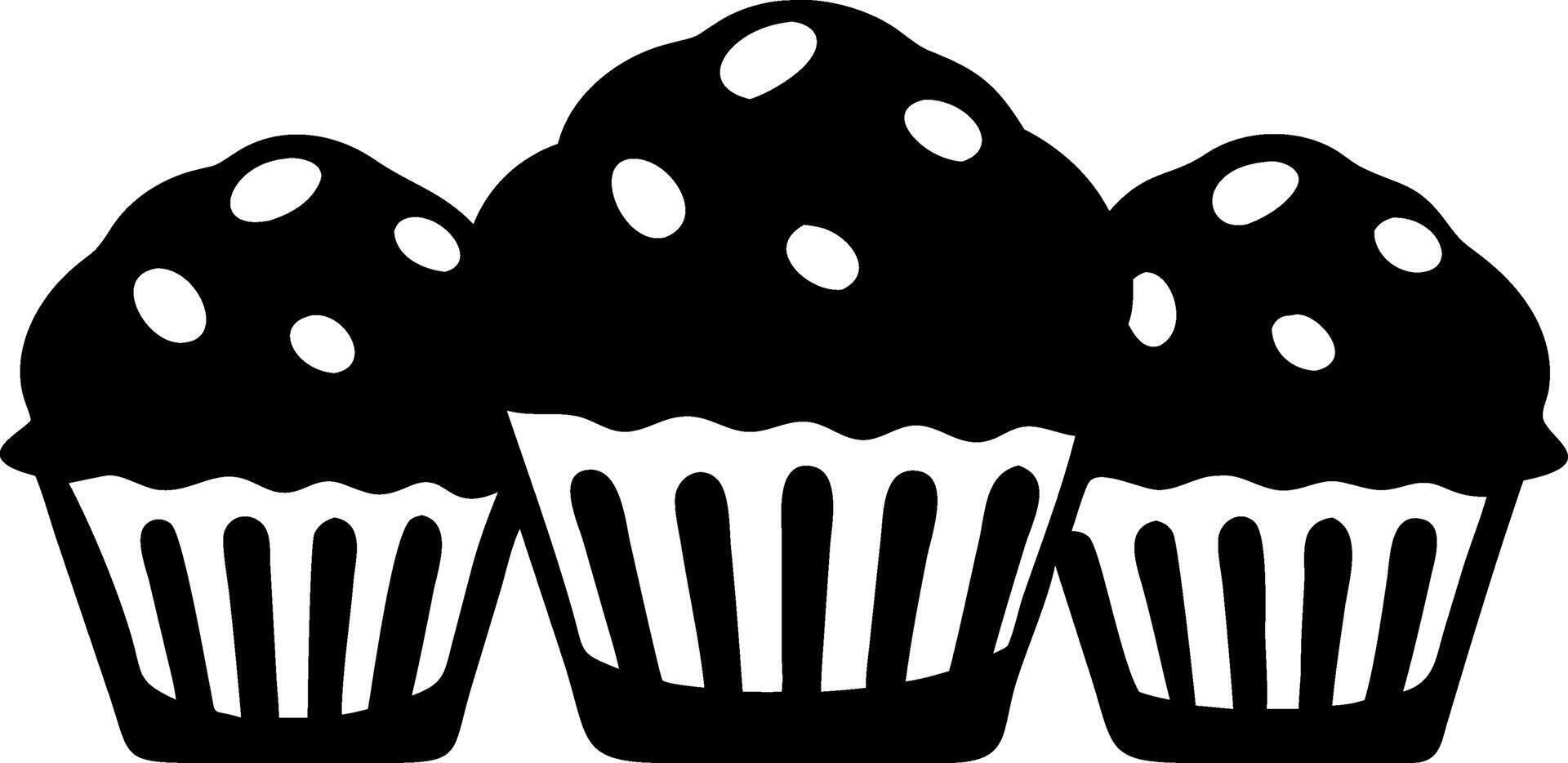 Black Silhouette Cupcake Trio for Baking Art and Culinary Design vector