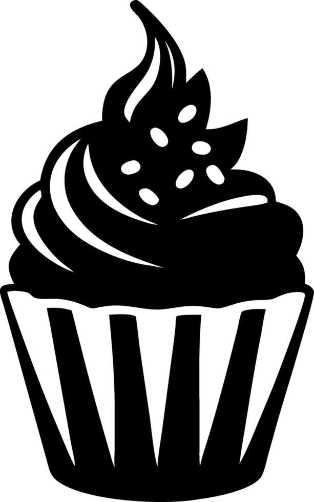 Black Silhouette Cupcake with Swirl Icing and Berry Decorative for Graphic Design Use vector