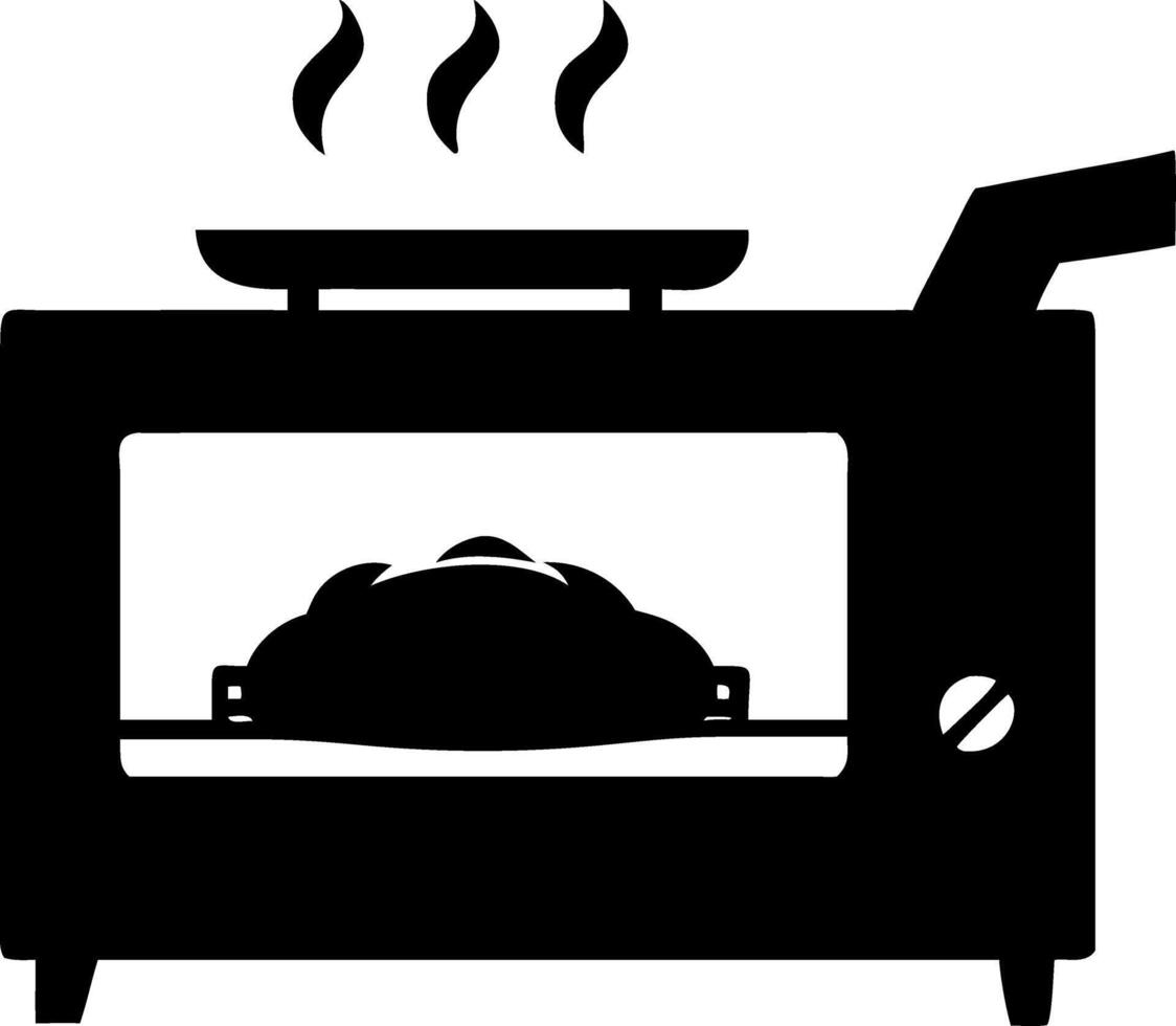 Black Silhouette Kitchen Oven with Roasting Chicken Cooking vector
