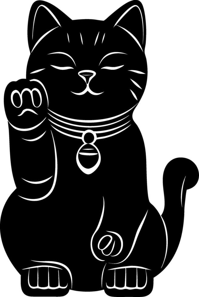 Black Silhouette Lucky Cat Art for Feng Shui and Decorative Design vector