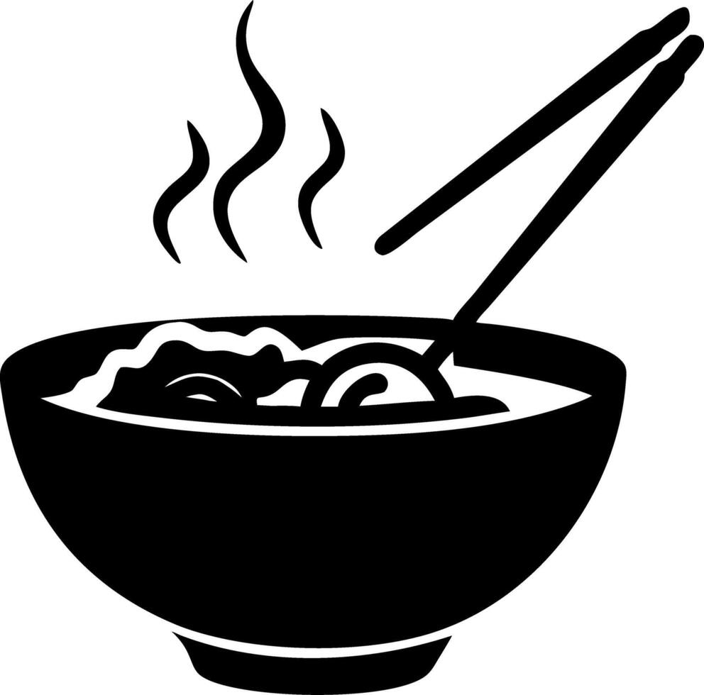 Black Silhouette Noodle Bowl with Chopsticks Steaming Asian Cuisine vector