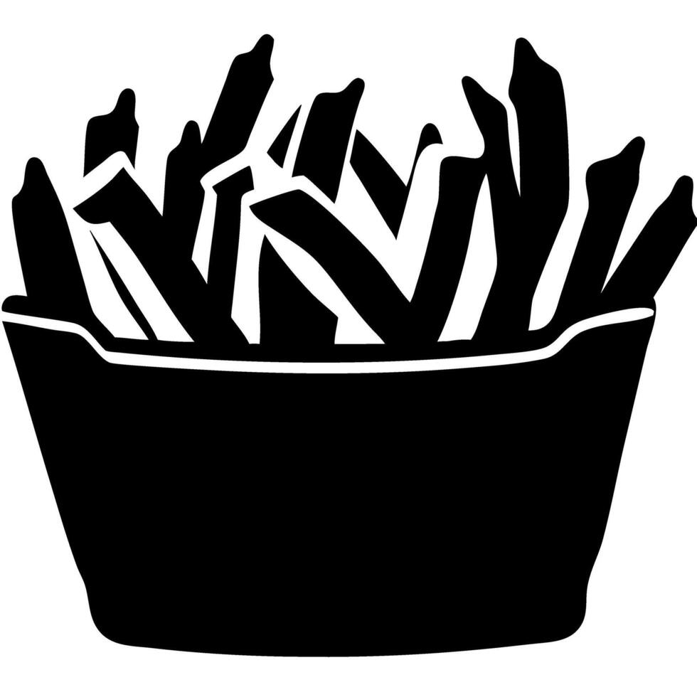 Black Silhouette of French Fries in Box Ideal for Logos and Fast Food Art vector