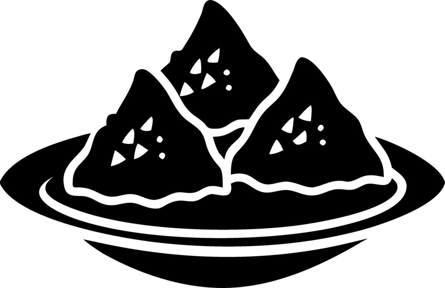 Black Silhouette of Samosas on Plate Illustration for Restaurant Menus vector