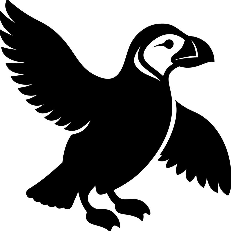 Black Silhouette Puffin Spread Wings for Art and Design Projects vector