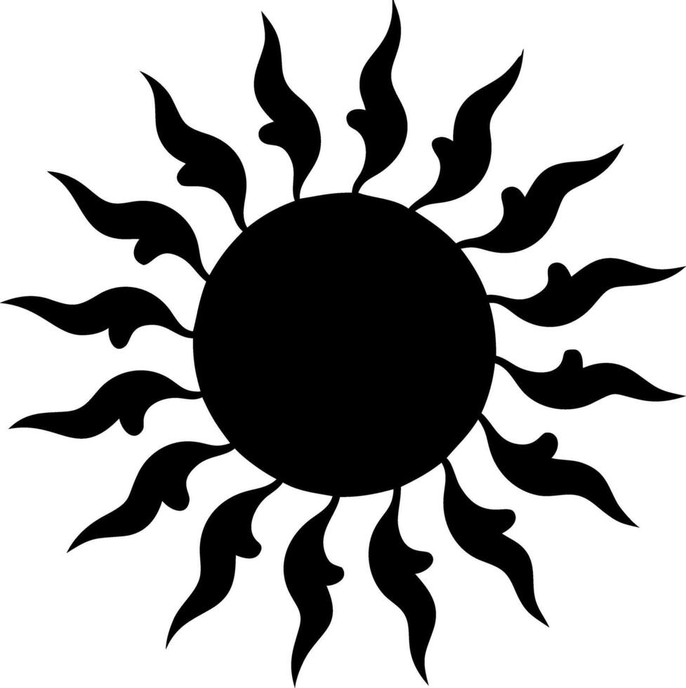 Black Silhouette Sun with Wavy Rays for Tattoos or Graphic Design vector