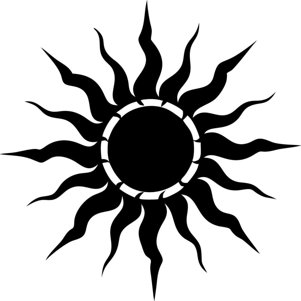 Black Sun Silhouette with Radiating Flames Art for Tattoo and Design vector