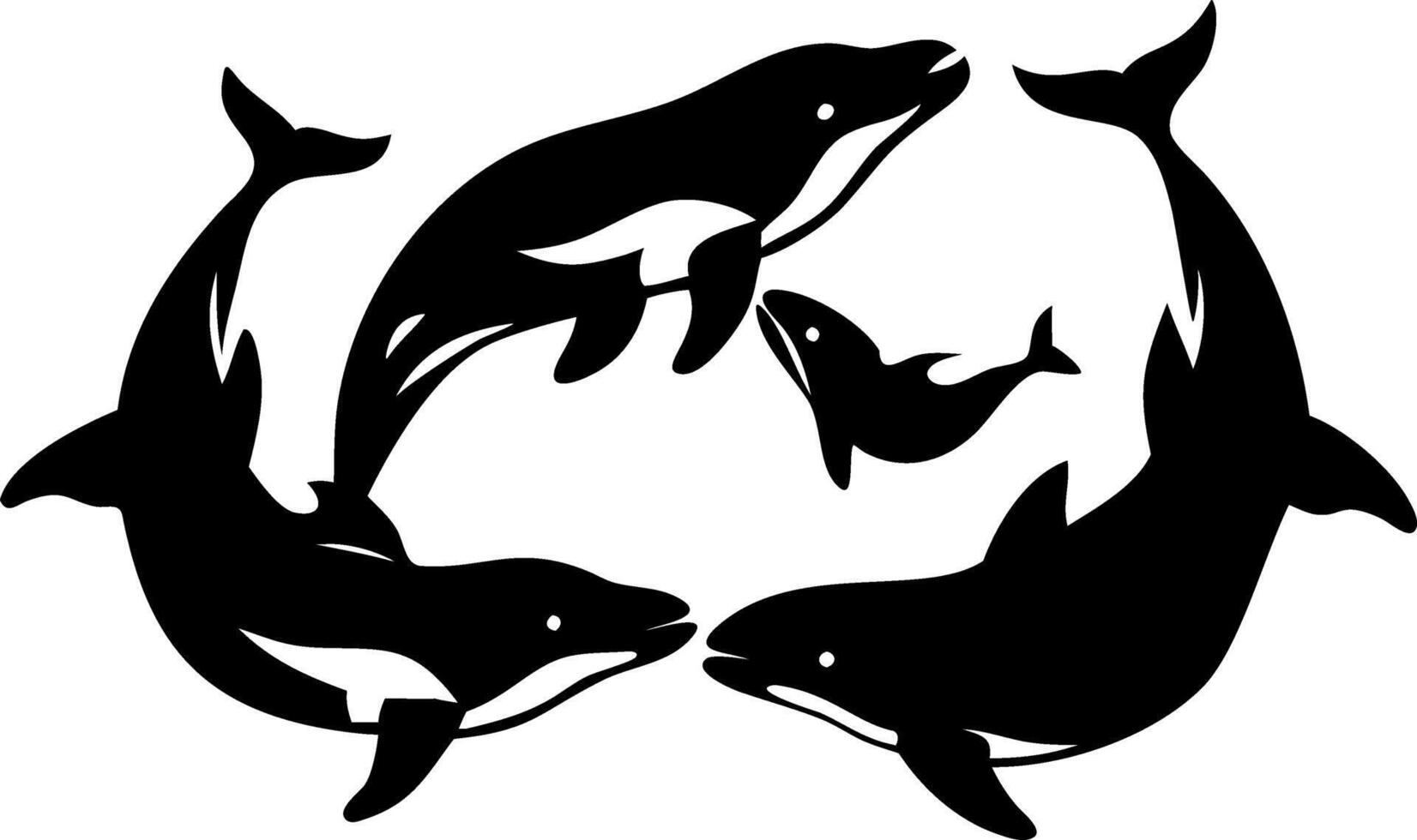Black Silhouette of Whales Family Marine Life Illustration for Nature Art vector