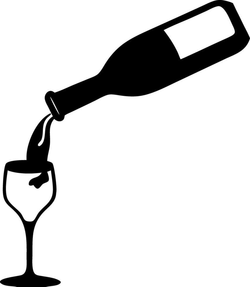 Black Wine Bottle Pouring into Glass Silhouette for Design and Decoration vector