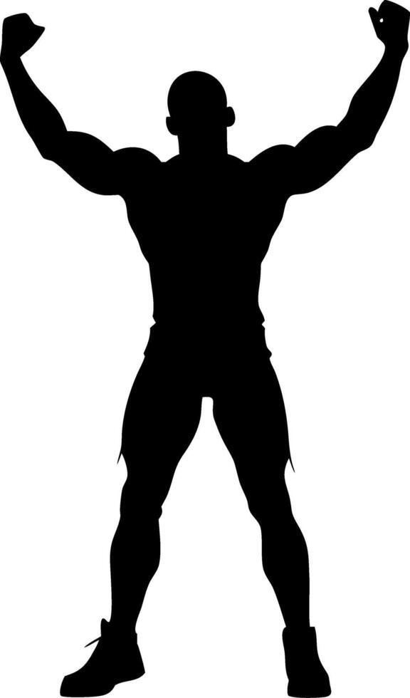 Bodybuilder Silhouette with Raised Arms for Fitness Art and Design vector