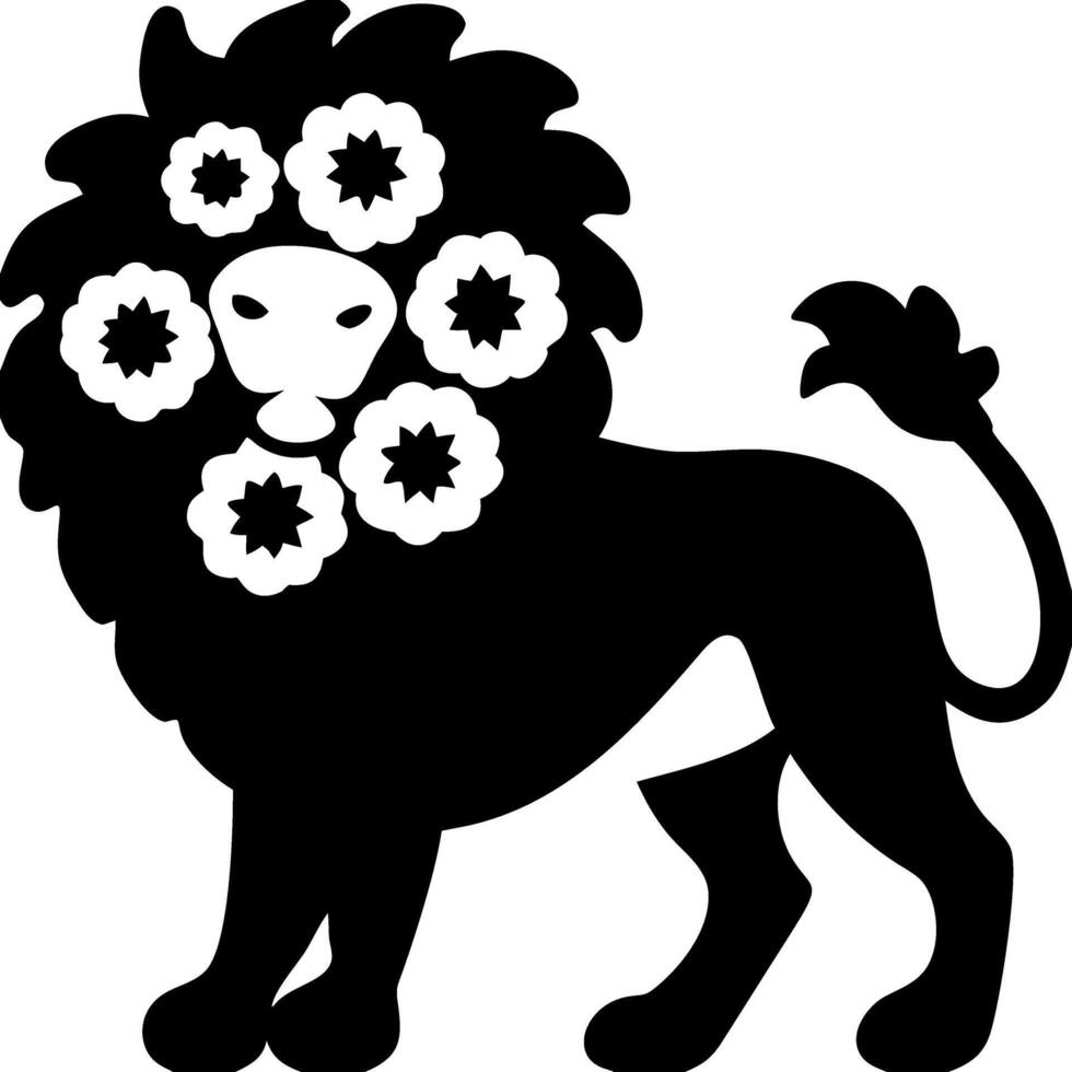 Bold Lion Silhouette with Floral Mane Illustration for Creative Design vector