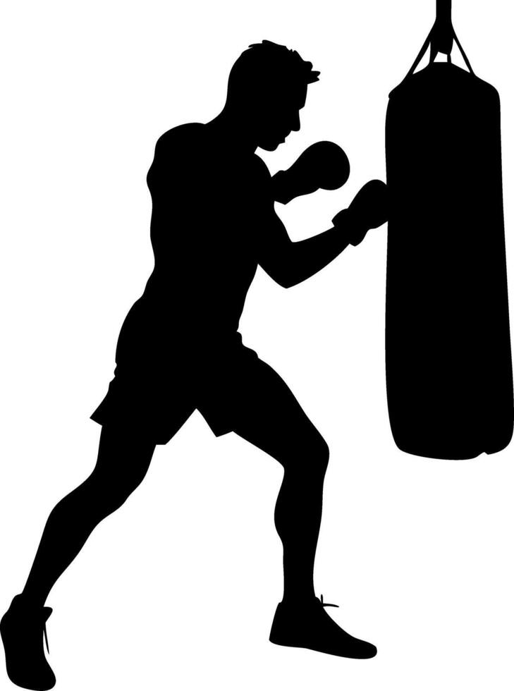 Boxer Punching Heavy Bag Silhouette for Fitness and Martial Arts Design vector