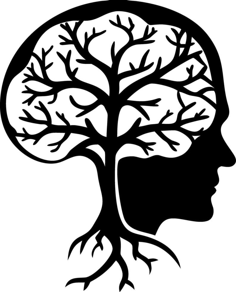 Brain Tree Silhouette Merging Nature and Human Mind Ideal for Illustrative Designs vector