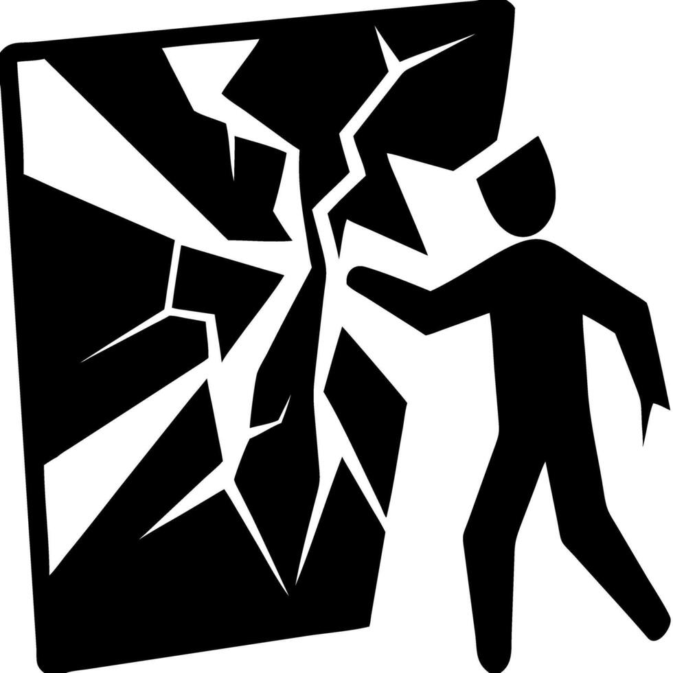 Broken Glass Silhouette Symbolizing Impact and Danger Awareness vector