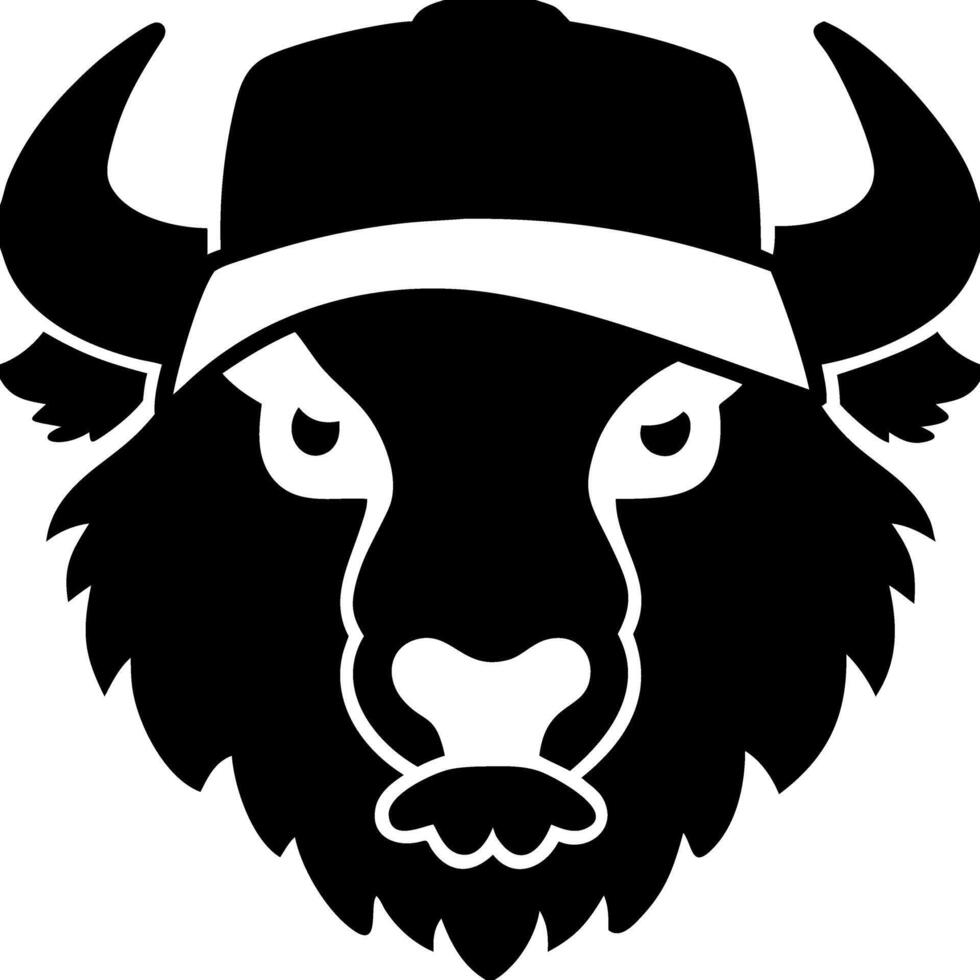 Buffalo Head in Hat Silhouette for Logo Design and Apparel vector