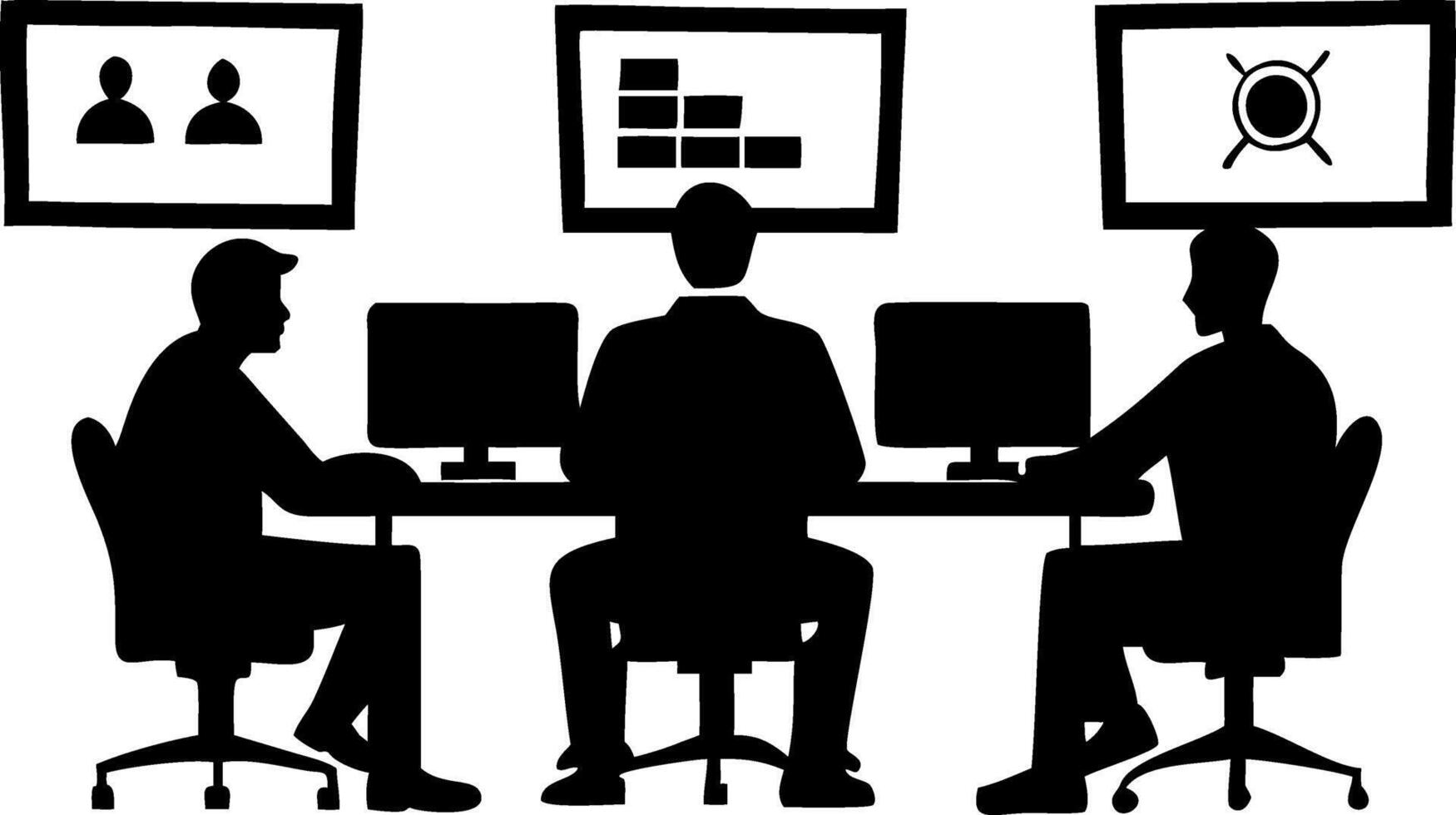 Business Team Silhouette at Workstations in Office Workspace Illustration vector