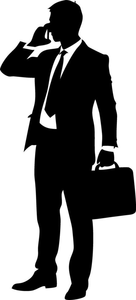 Businessman Silhouette Talking on Phone with Briefcase Illustration vector