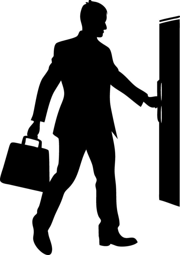 Businessman Silhouette with Briefcase Entering Office Illustration vector