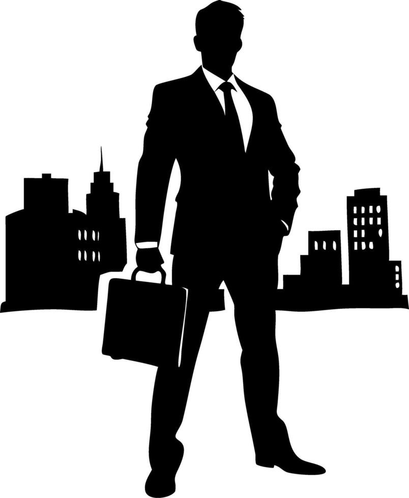 Businessman Silhouette with Briefcase in Urban Skyline Design vector