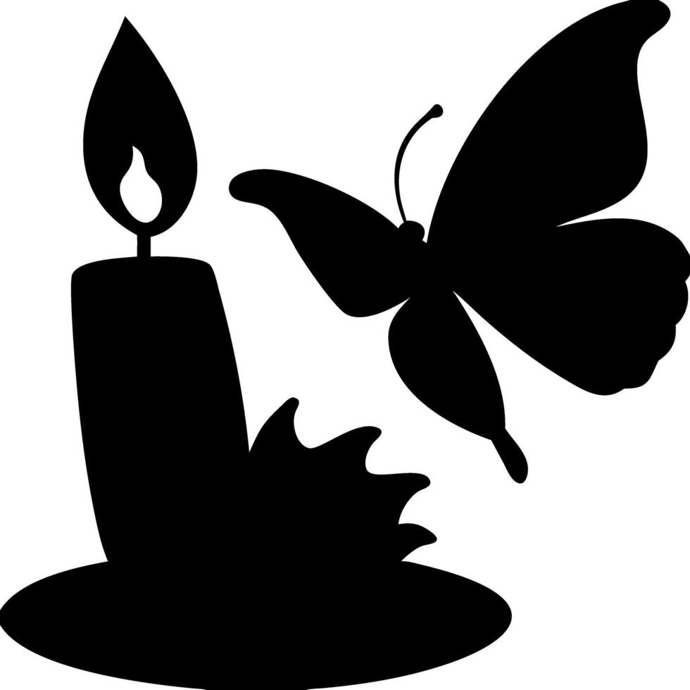 Butterfly Silhouette Near Candle Flame for Tattoos and Craft Design Projects vector