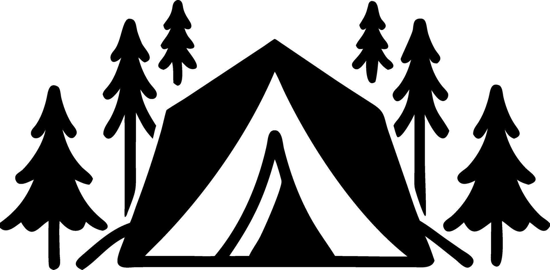 Camping Tent with Pine Trees for Adventure and Outdoor Designs vector
