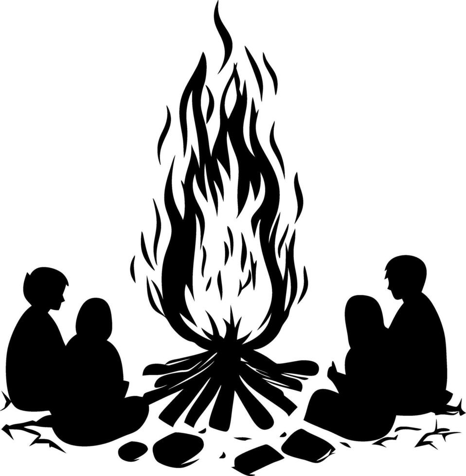 Campfire Gathering Silhouette Outdoor Adventure for Posters and T-Shirts vector