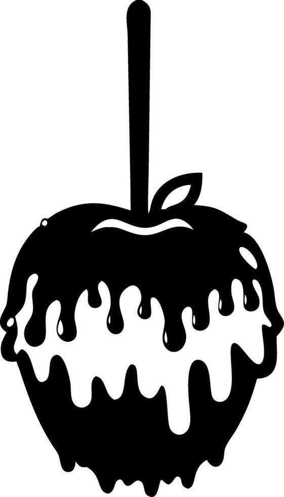 Candied Apple Silhouette with Dripping Caramel for Tattoo and Coloring Book Design vector