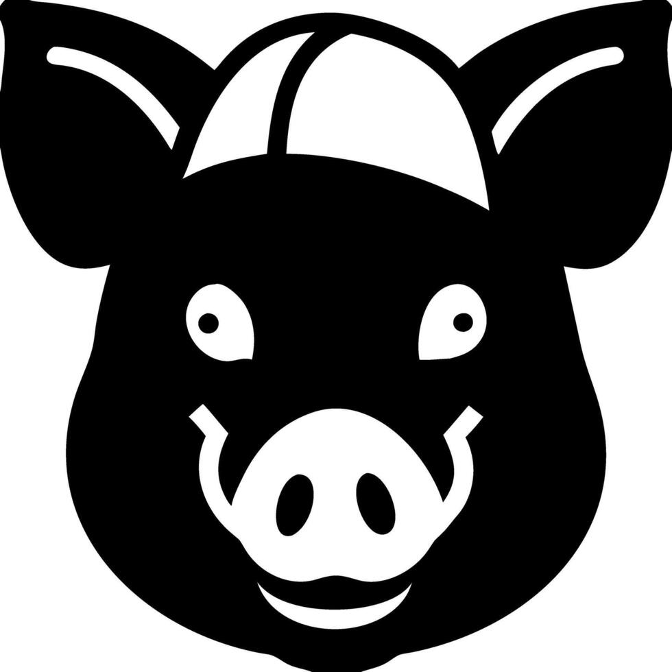 Cartoon Pig Head Illustration Black Silhouette with Cap for Sticker or Logo Design vector