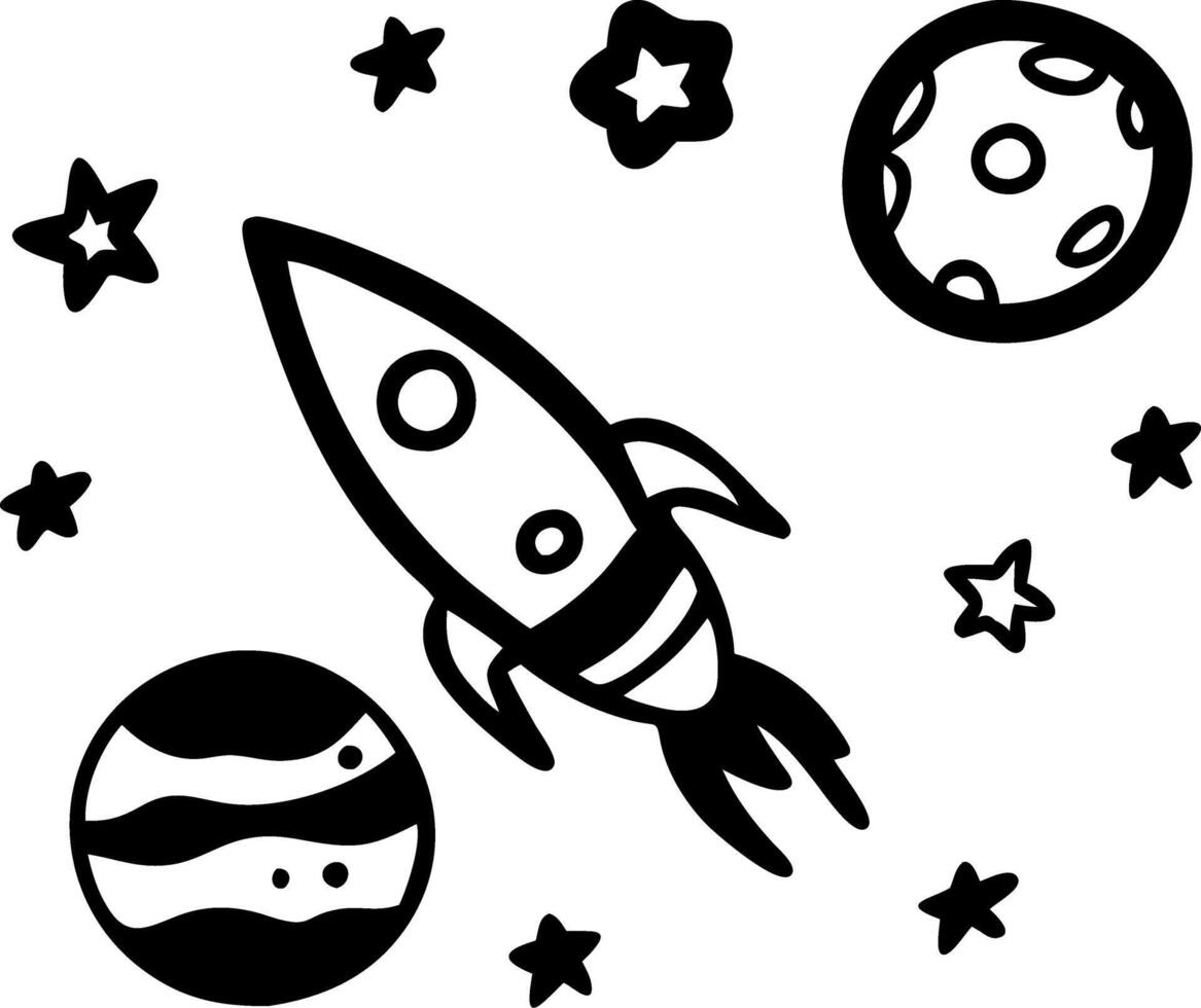 Cartoon Space Adventure with Rocket Planets and Stars Illustration vector