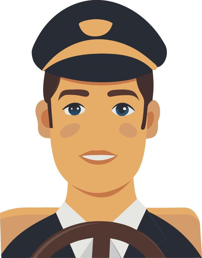 Cartoon Smiling Driver with Cap Steering Wheel Illustration for Apps and Education vector