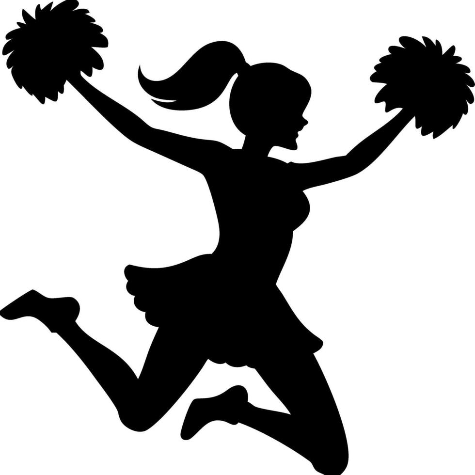 Cheerleader Silhouette Jumping with Pom Poms for Sports and Dance Design Projects vector