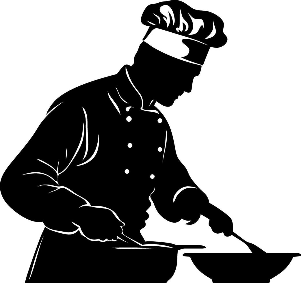 Chef Cooking Silhouette Illustration for Culinary and Kitchen Designs vector