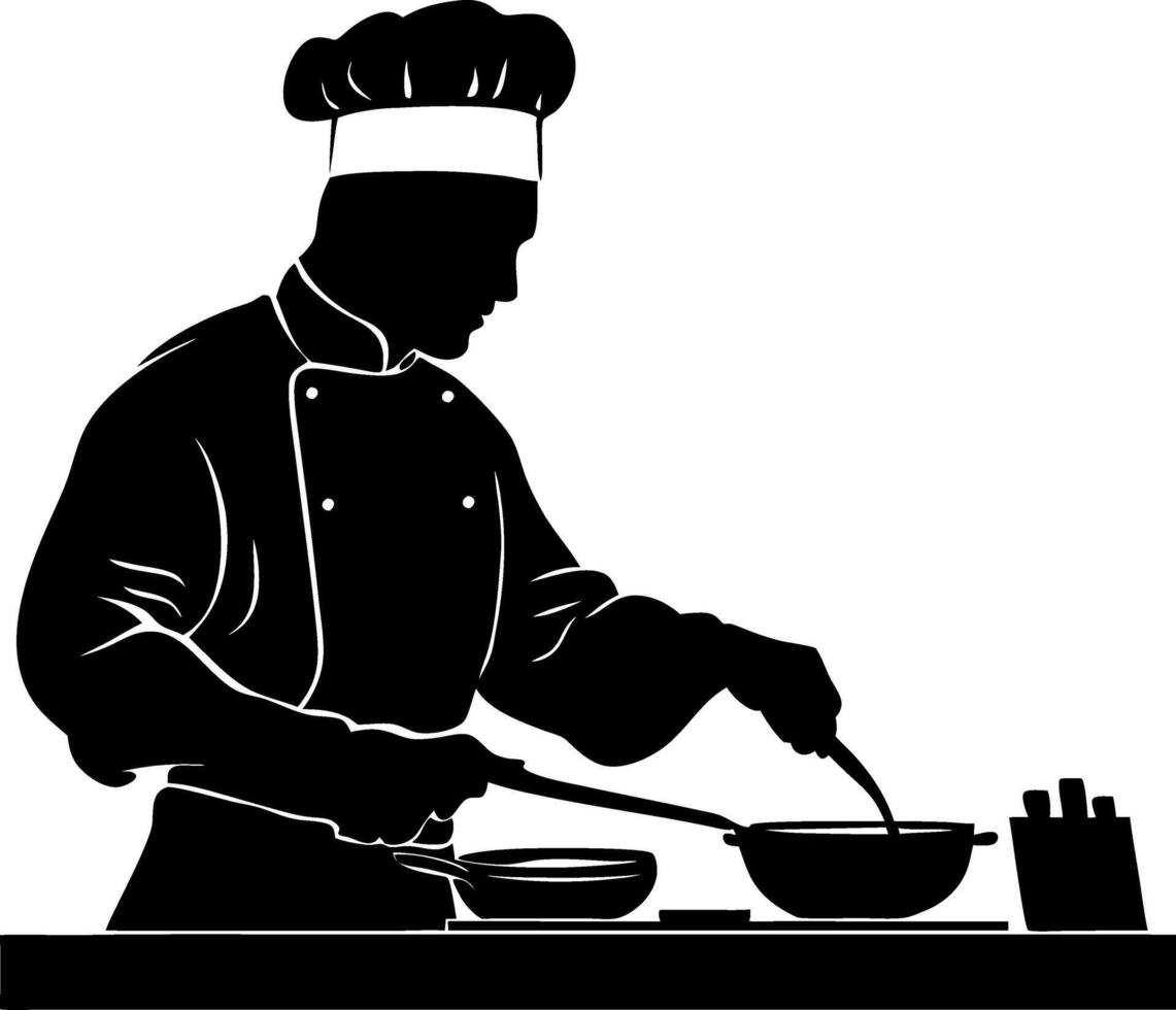 Chef Silhouette Cooking at Kitchen Counter Illustration vector