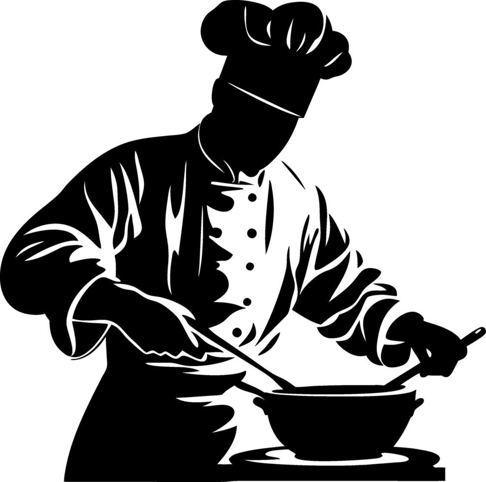 Chef Cooking in Kitchen Silhouette for Culinary Designs and Branding vector