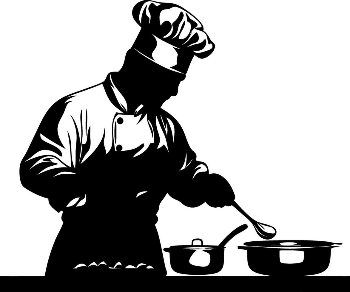 Chef Cooking at Stove in Kitchen Illustration for Cookbook and Restaurant Design vector