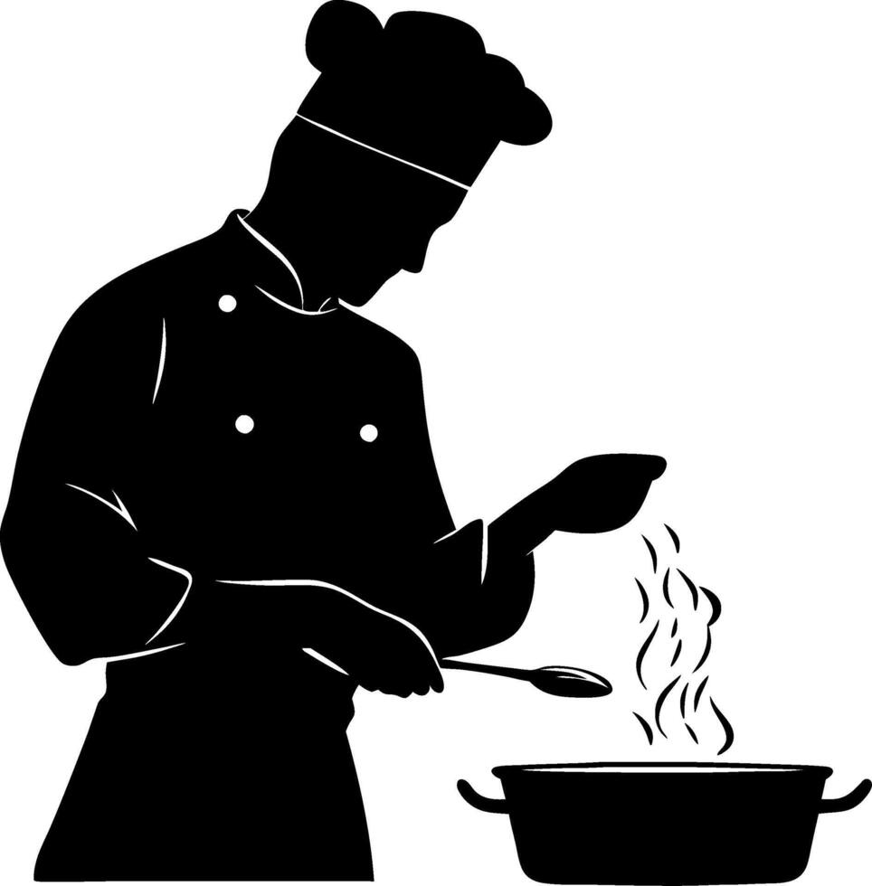 Chef Silhouette Cooking Tasting Food Culinary Art Illustration for Restaurant Design vector