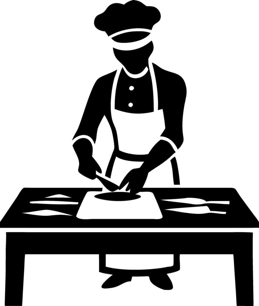 Chef Silhouette Preparing Food at Kitchen Table for Culinary Projects vector